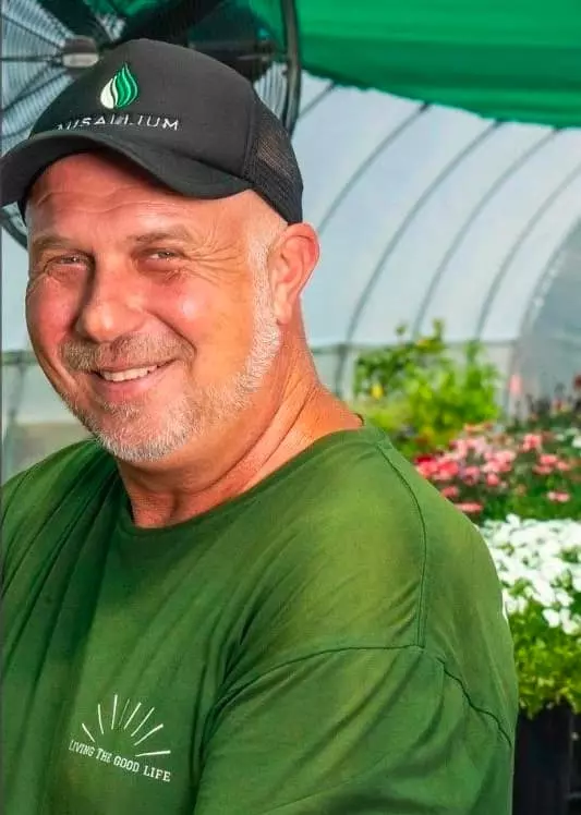 Pepe Fassos in the greenhouse